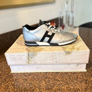 H86 Hogan Low Top Silver with Black H Size: 11.5